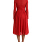 Dolce & Gabbana Elegant Red Pleated A-Line Midi Dress