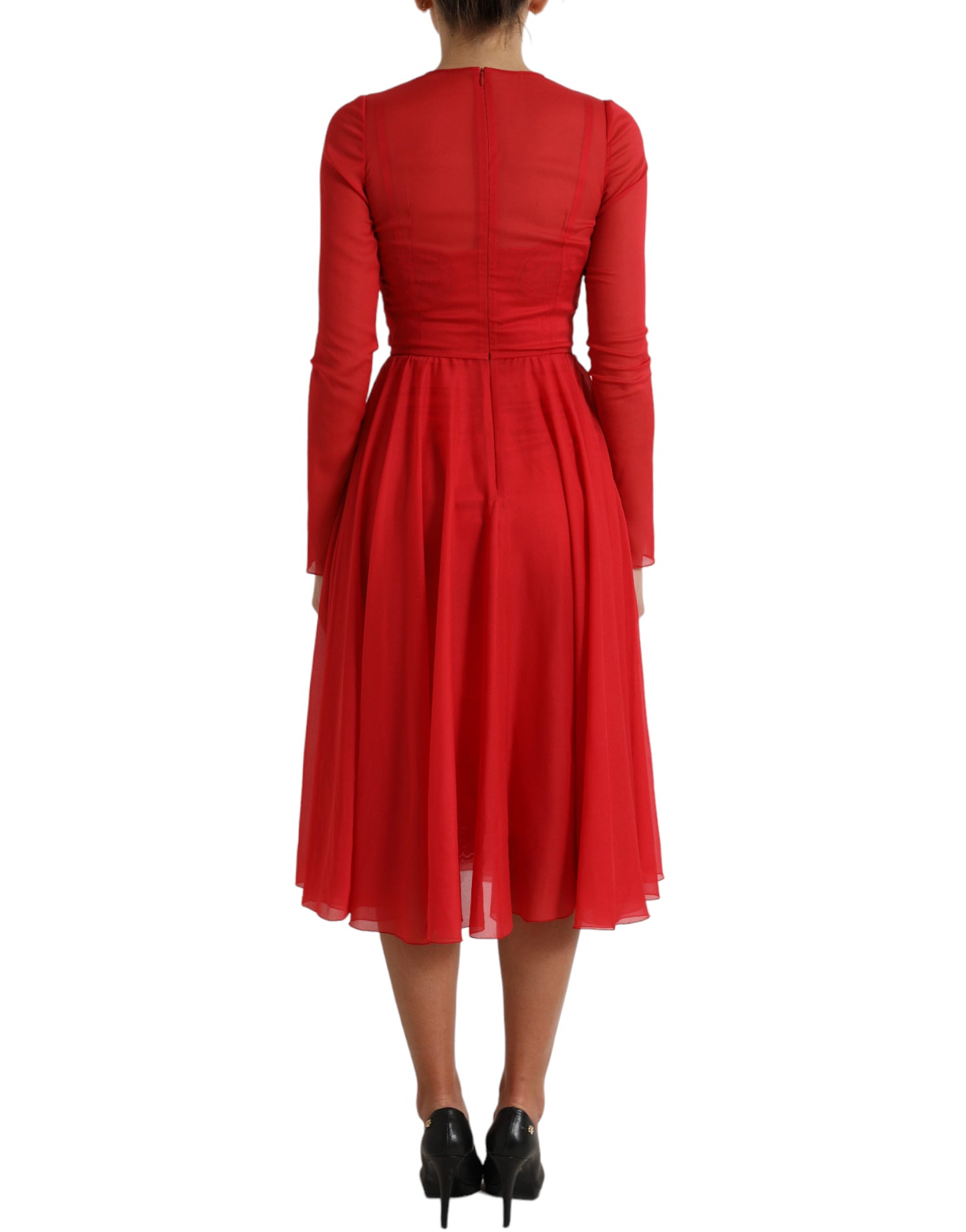 Dolce & Gabbana Elegant Red Pleated A-Line Midi Dress