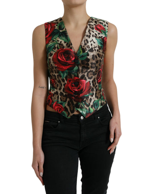 Dolce & Gabbana Floral Leopard Print Silk Waistcoat