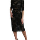 Dolce & Gabbana Elegant Black Floral Lace Midi Dress