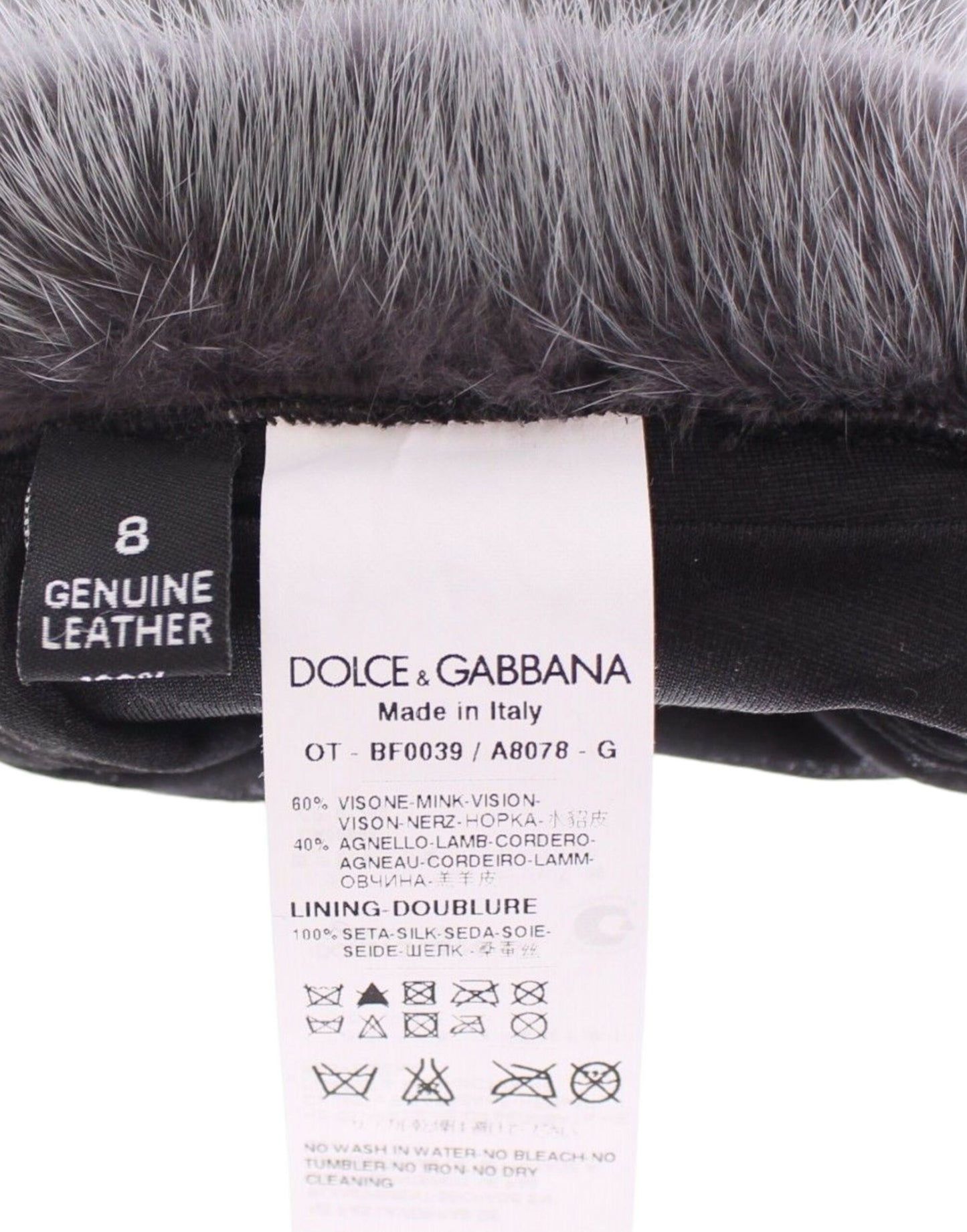 Dolce & Gabbana Elegant Gray Mink Fur Leather Elbow Gloves