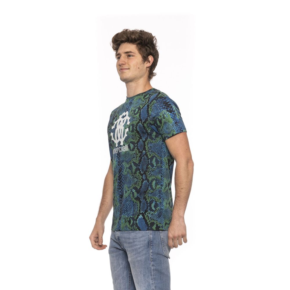 Roberto Cavalli Beachwear Teal Cotton Men T-Shirt