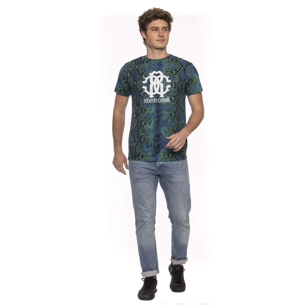 Roberto Cavalli Beachwear Teal Cotton Men T-Shirt