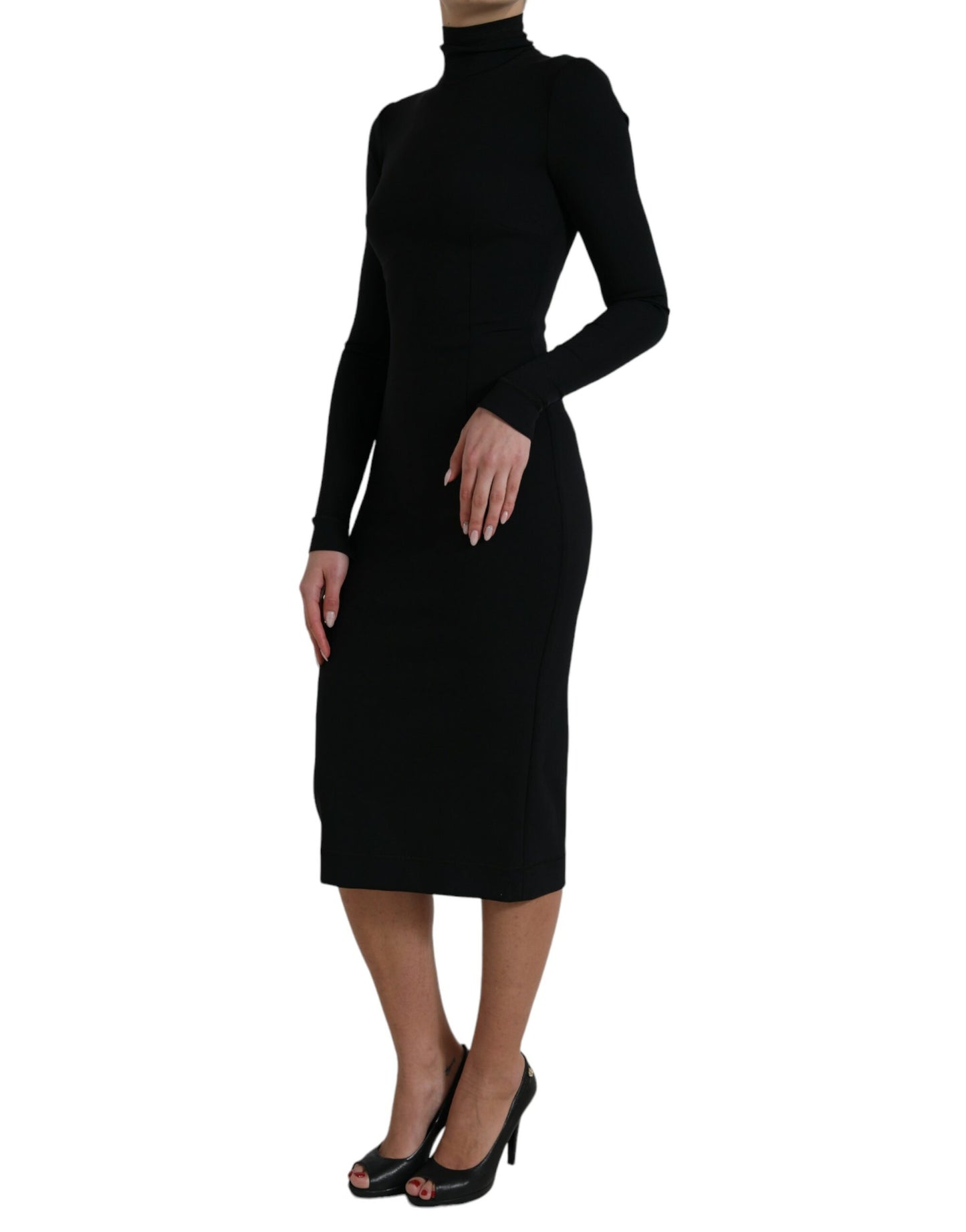 Dolce & Gabbana Elegant Black Bodycon Turtleneck Dress