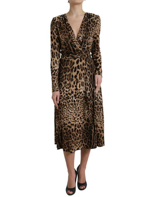 Dolce & Gabbana Elegant Leopard Print Wrap-Effect Midi Dress