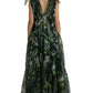 Dolce & Gabbana Elegant Green Silk Maxi Dress with Flocked Leaf Detail