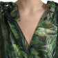 Dolce & Gabbana Elegant Green Silk Maxi Dress with Flocked Leaf Detail