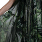 Dolce & Gabbana Elegant Green Silk Maxi Dress with Flocked Leaf Detail