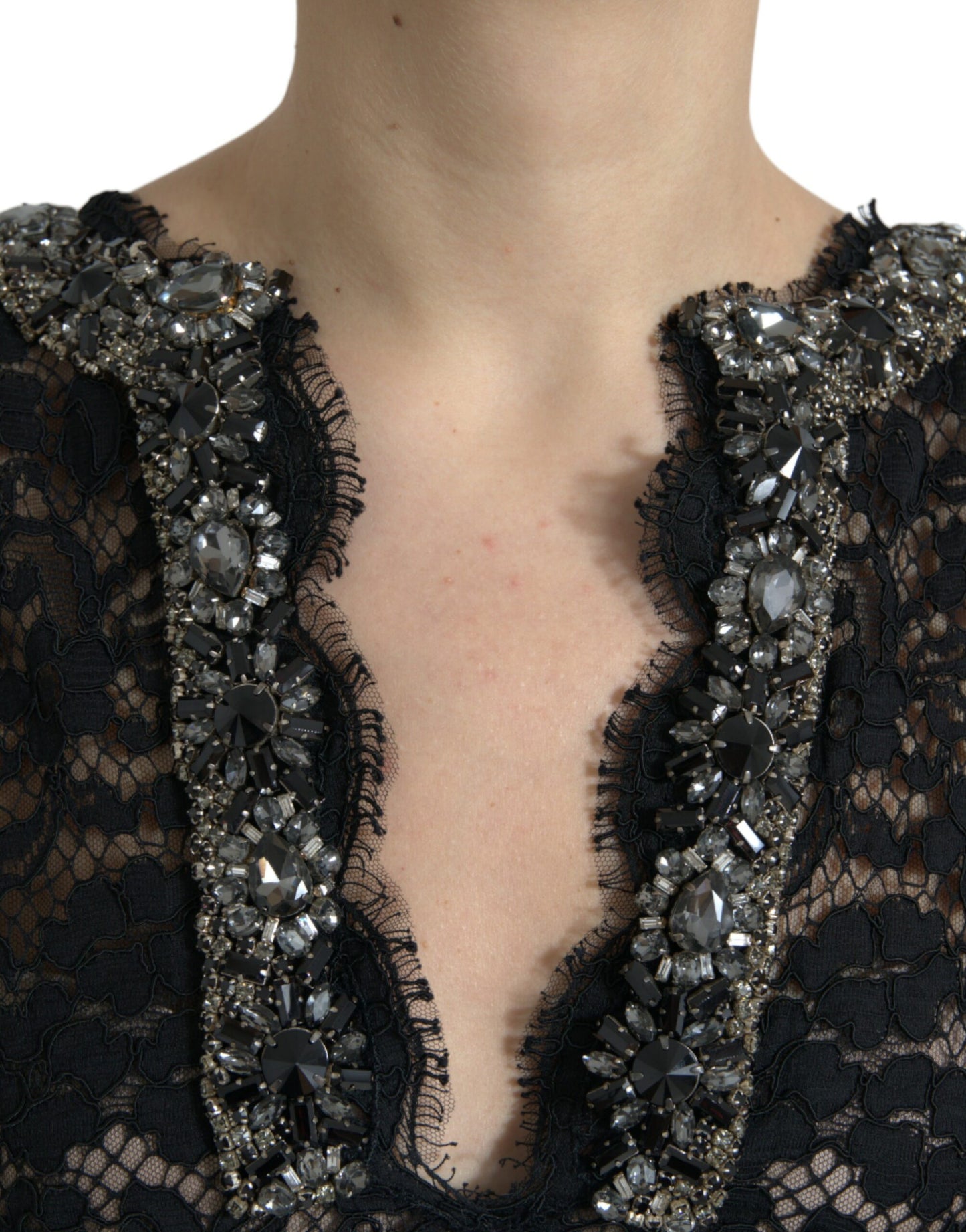 Dolce & Gabbana Elegant Long Sleeve Crystal-Embellished Dress