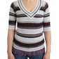 Ermanno Scervino Striped V-Neck Knit Top with Lace Hem