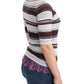 Ermanno Scervino Striped V-Neck Knit Top with Lace Hem