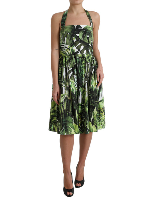 Dolce & Gabbana Elegant Green Halter Midi Dress