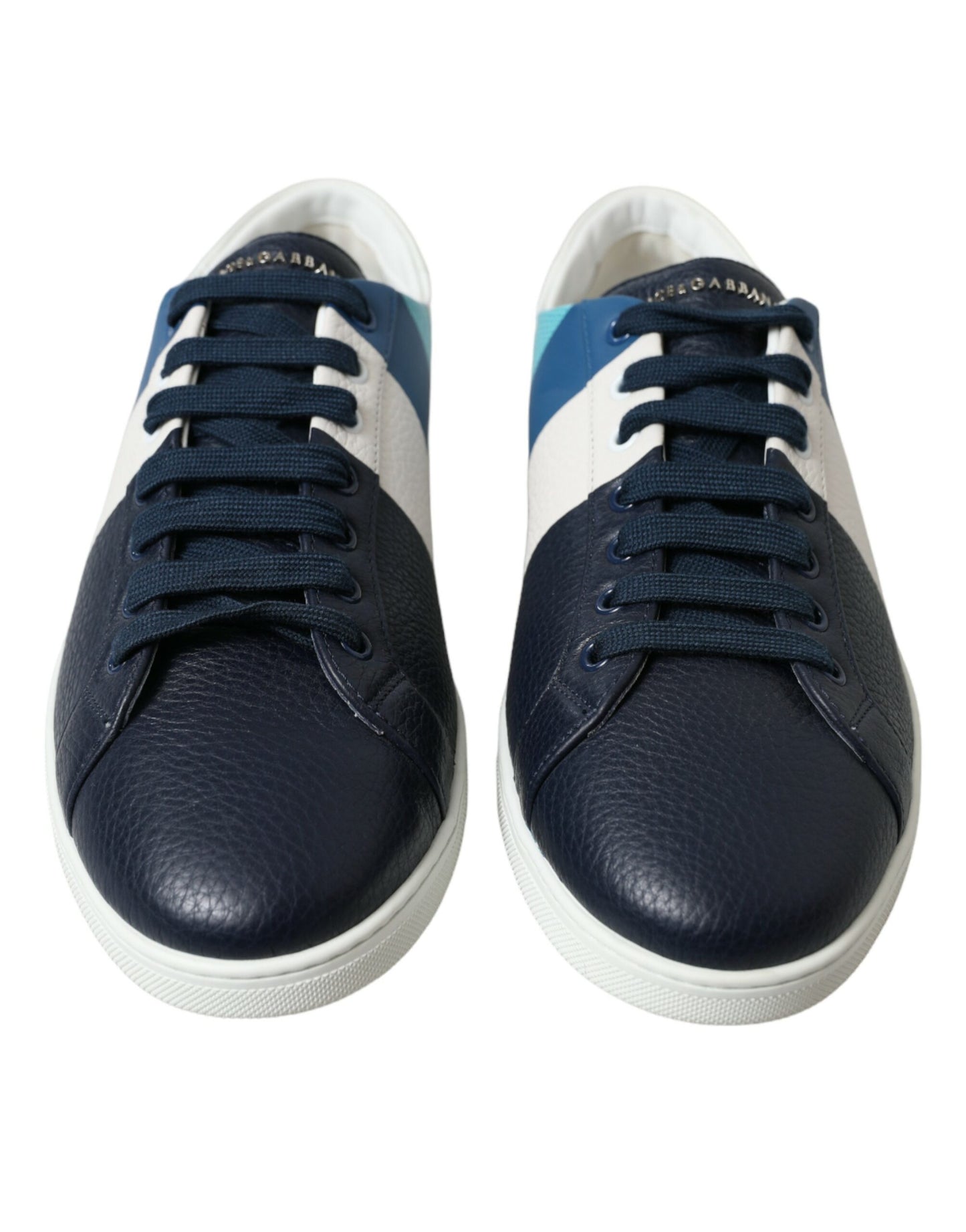 Dolce & Gabbana Chic White and Blue Leather Low-Top Sneakers