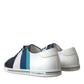 Dolce & Gabbana Chic White and Blue Leather Low-Top Sneakers