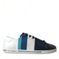 Dolce & Gabbana Chic White and Blue Leather Low-Top Sneakers