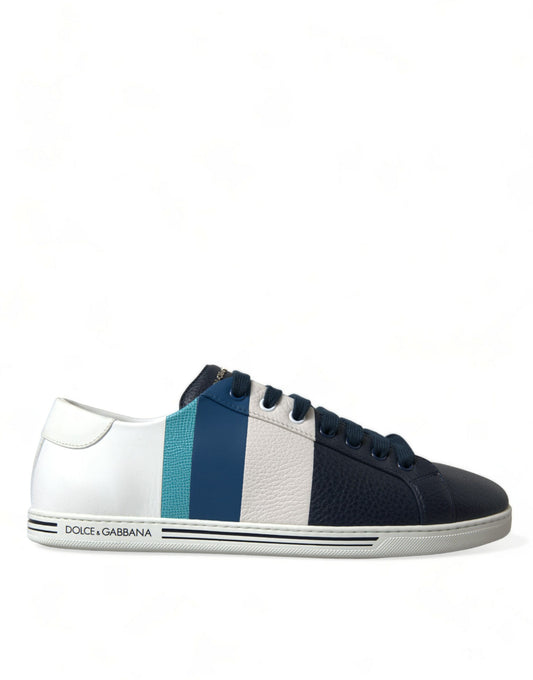 Dolce & Gabbana Chic White and Blue Leather Low-Top Sneakers