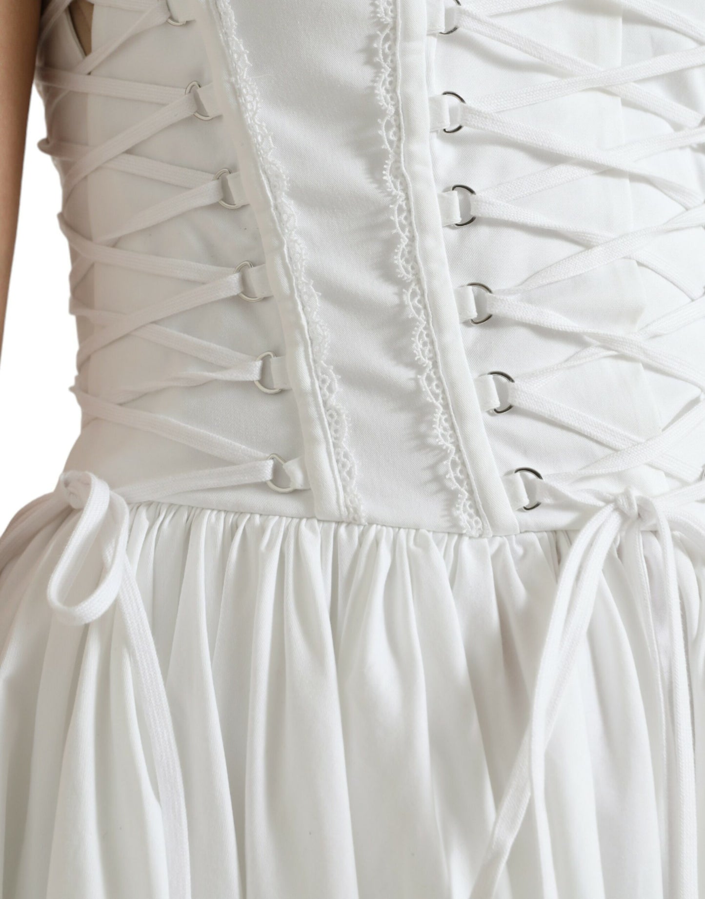 Dolce & Gabbana Elegant White A-line Midi Corset Dress