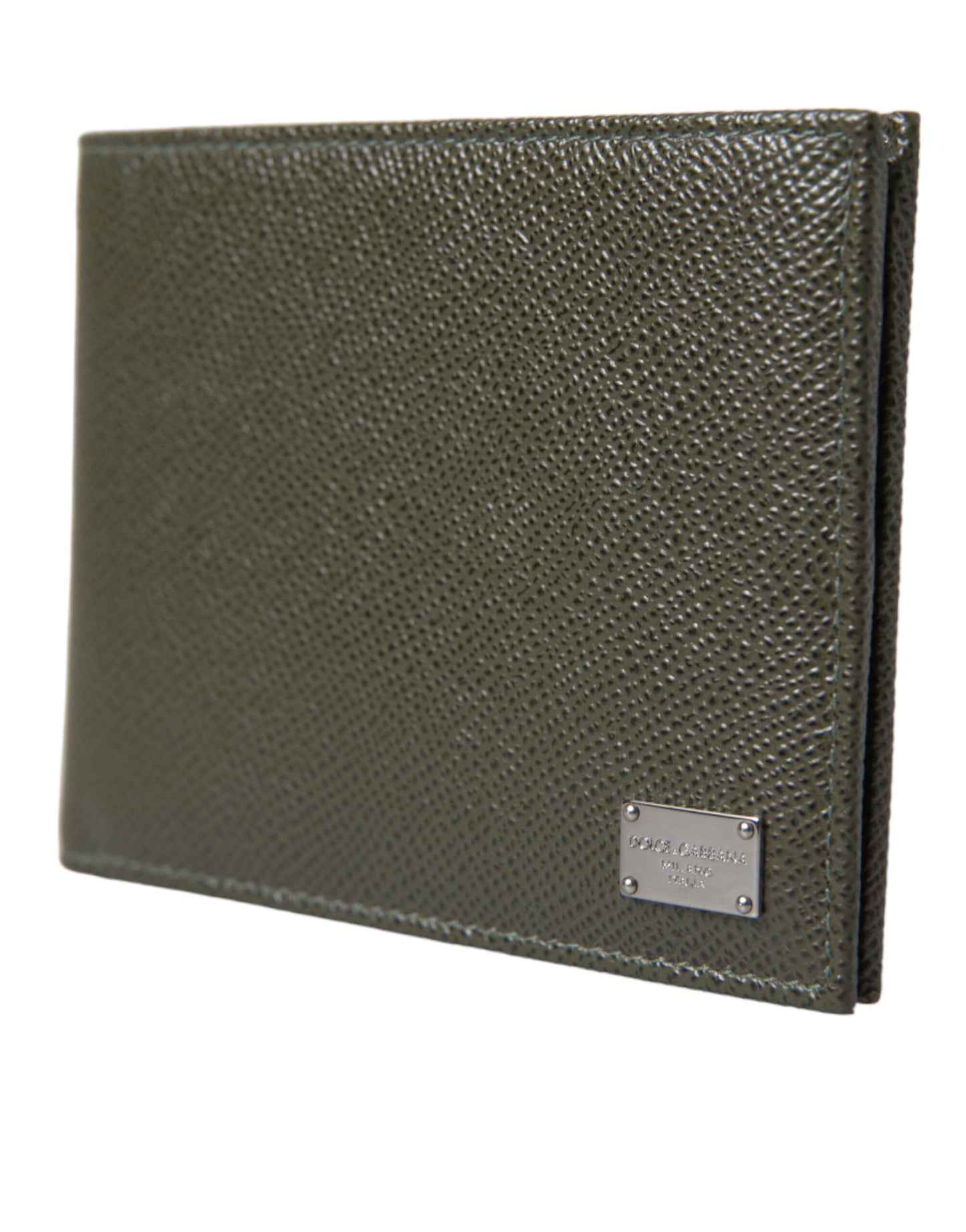 Dolce & Gabbana Elegant Olive Green Leather Bifold Wallet