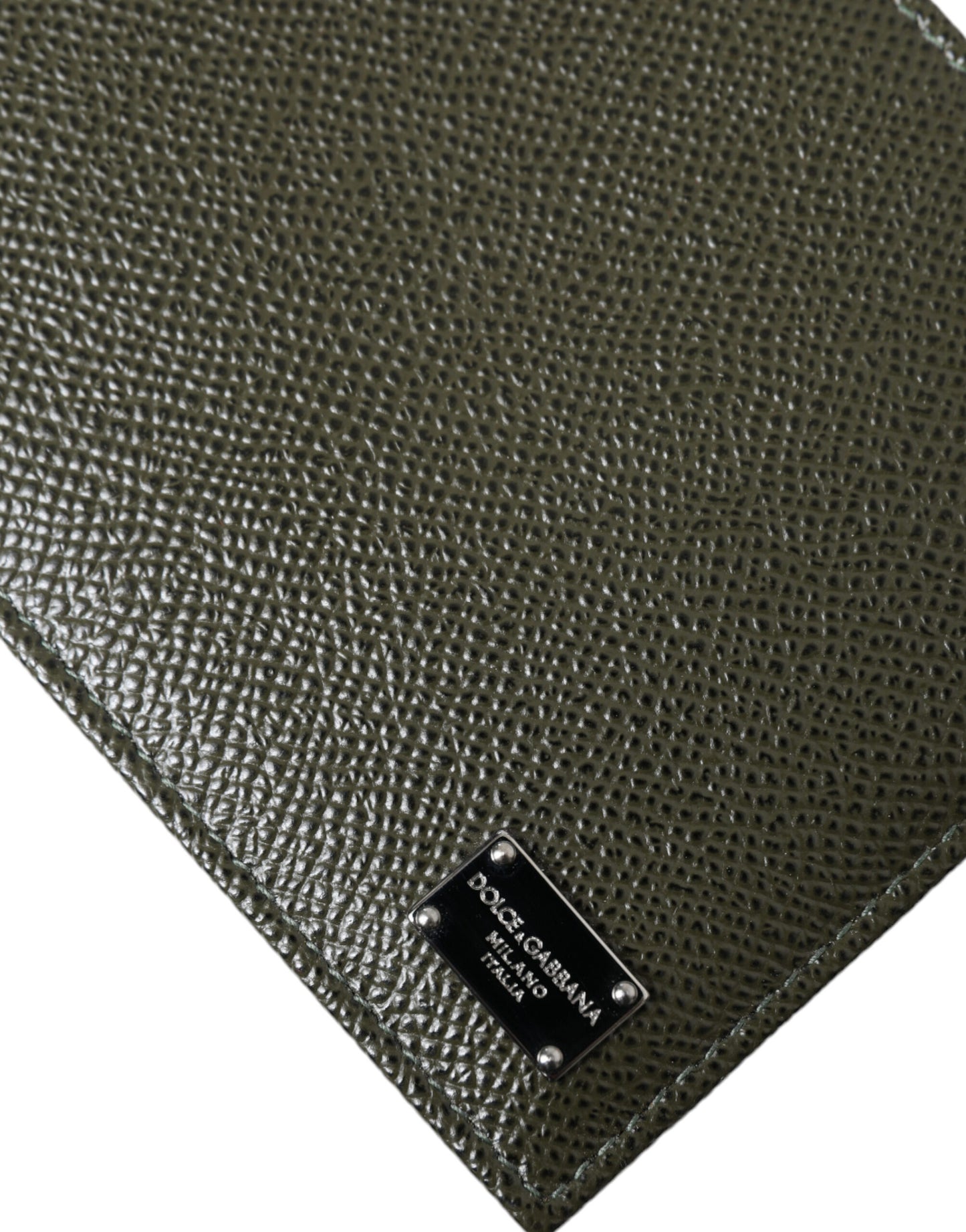 Dolce & Gabbana Elegant Olive Green Leather Bifold Wallet