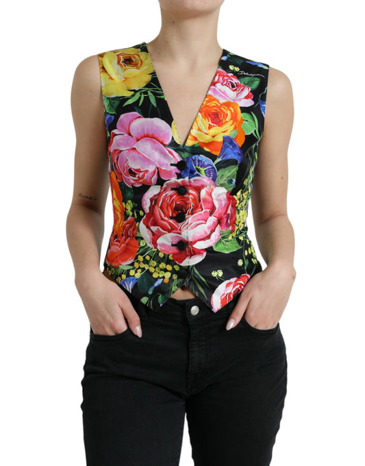 Dolce & Gabbana Floral Silk Blend Sleeveless Waistcoat