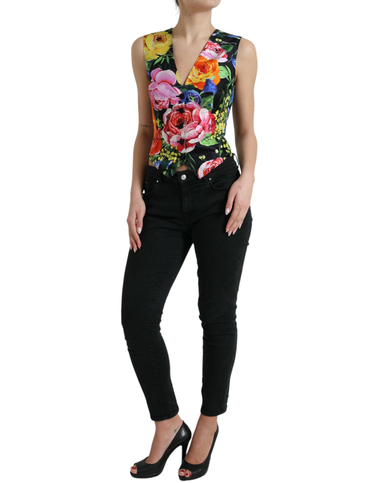 Dolce & Gabbana Floral Silk Blend Sleeveless Waistcoat