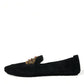 Dolce & Gabbana Black Calfskin Loafers with Crystals