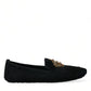 Dolce & Gabbana Black Calfskin Loafers with Crystals