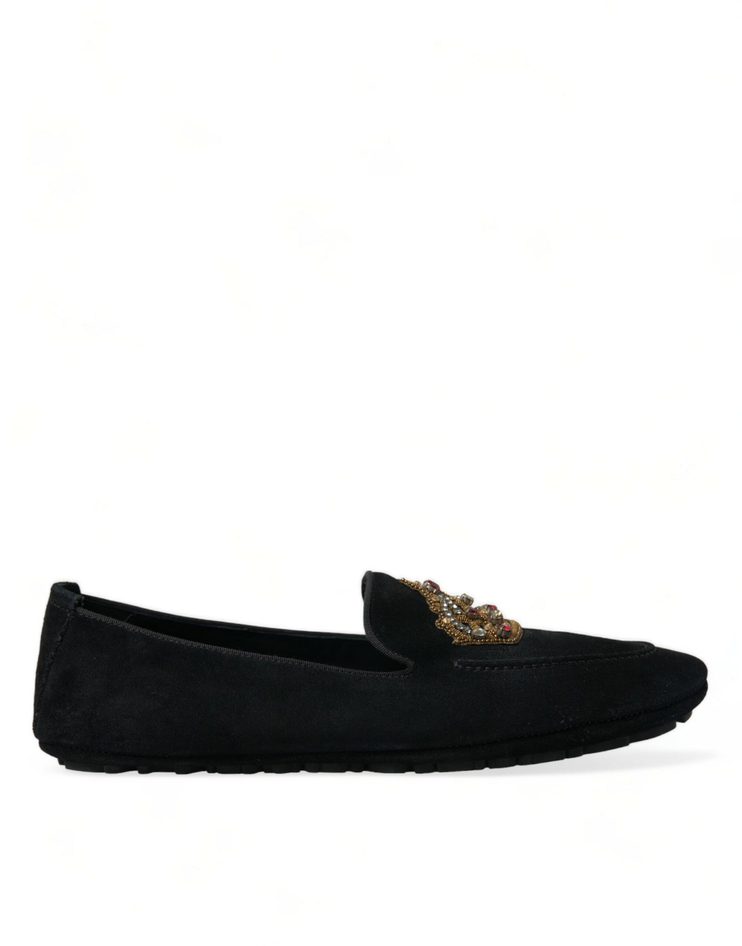 Dolce & Gabbana Black Calfskin Loafers with Crystals