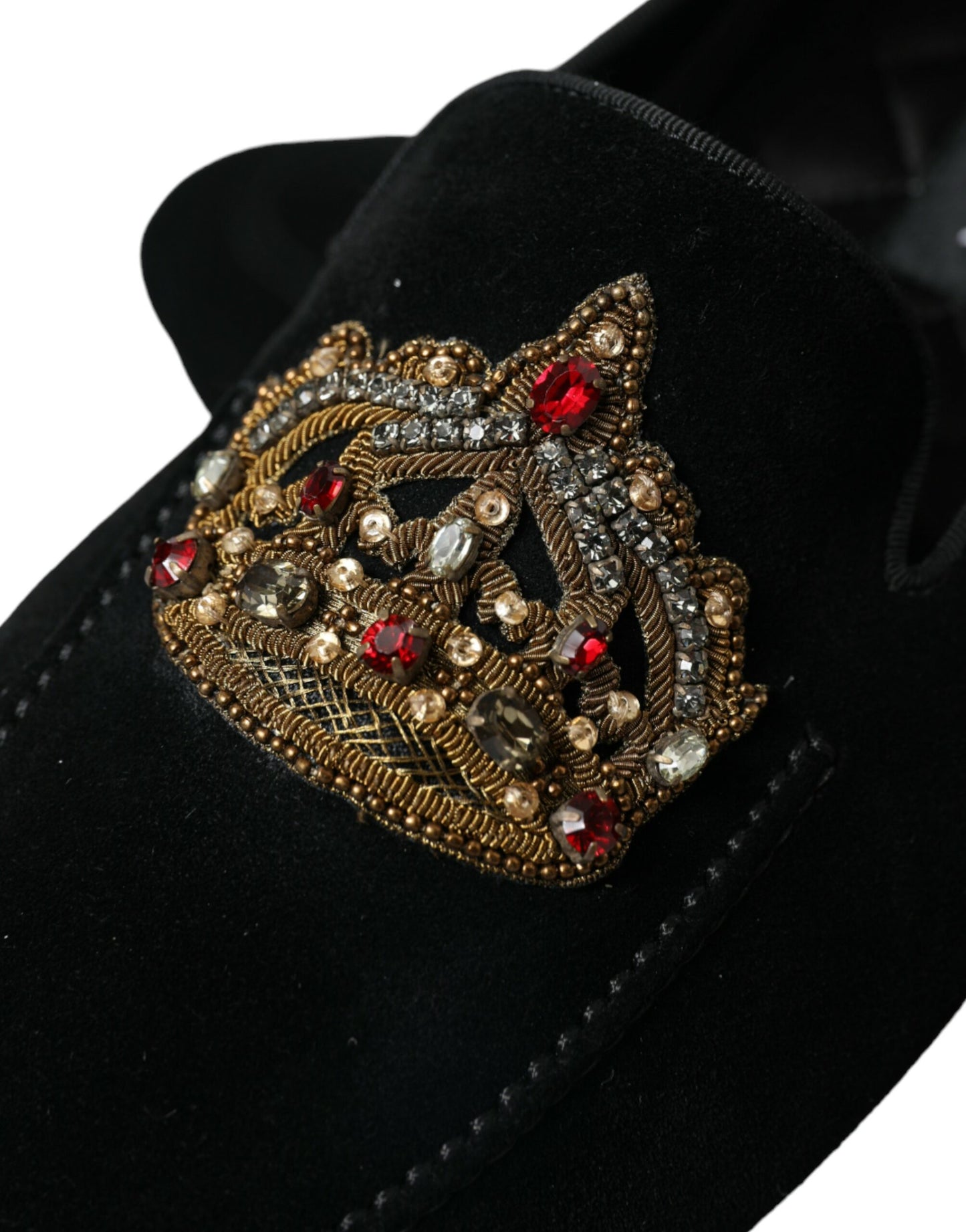 Dolce & Gabbana Black Calfskin Loafers with Crystals