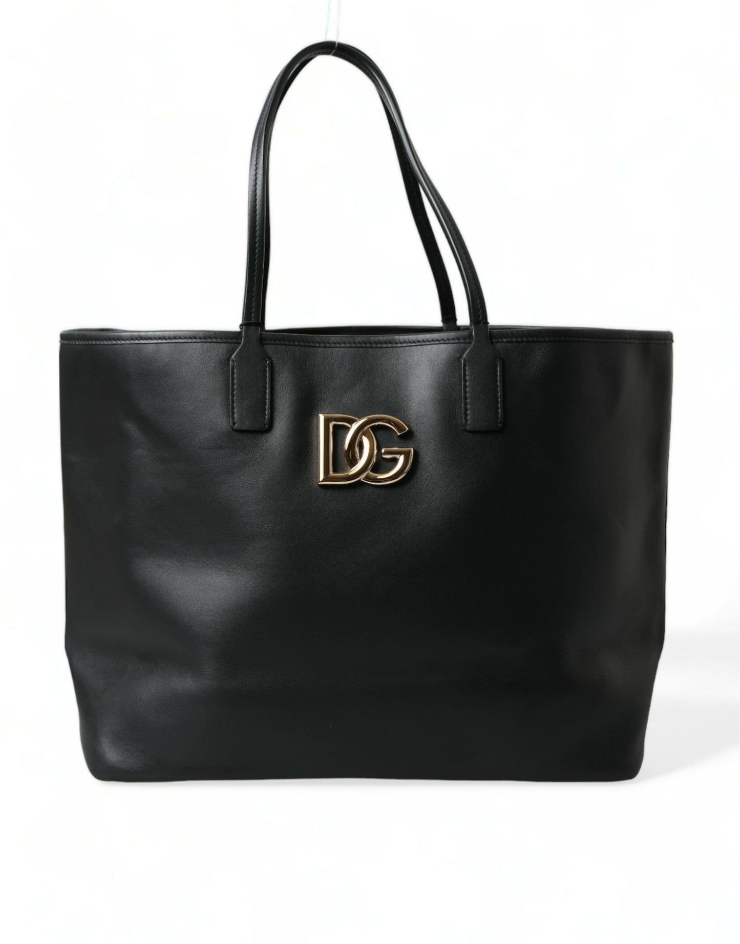 Dolce & Gabbana Elegant Black Leather Tote with Gold Detailing