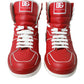 Dolce & Gabbana Sleek High-Top Leather Sneakers - Red & White