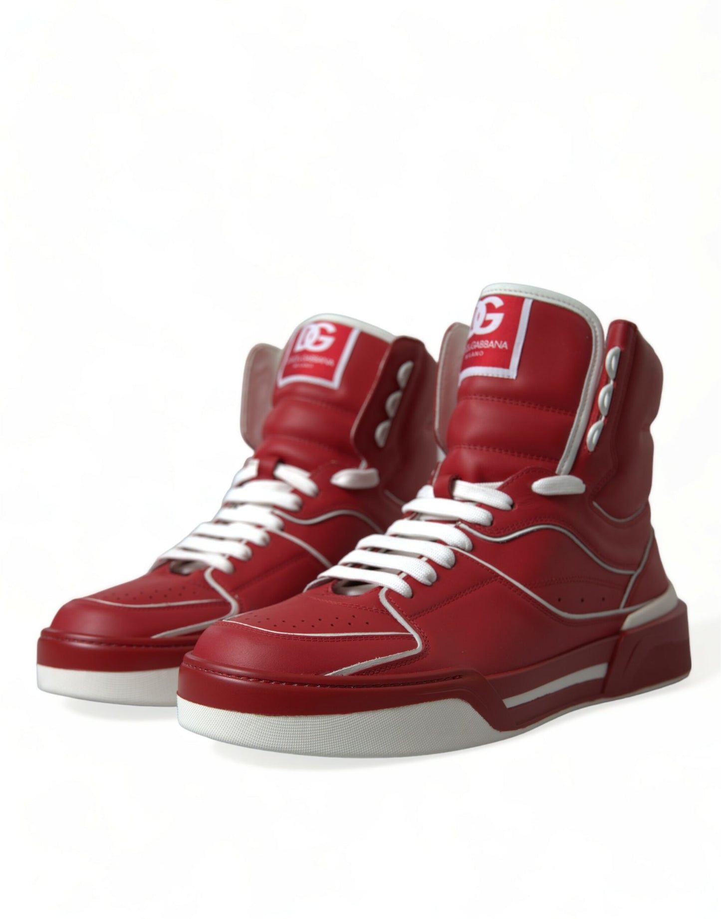 Dolce & Gabbana Sleek High-Top Leather Sneakers - Red & White