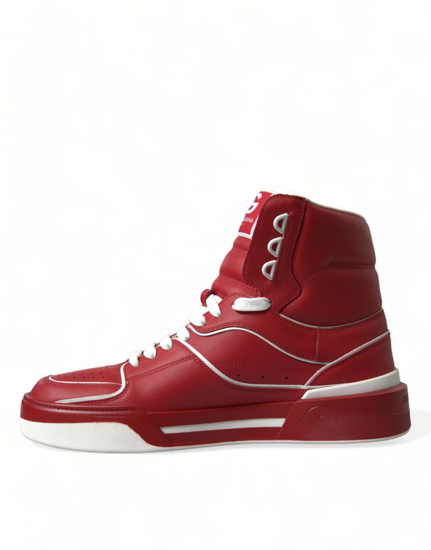 Dolce & Gabbana Sleek High-Top Leather Sneakers - Red & White