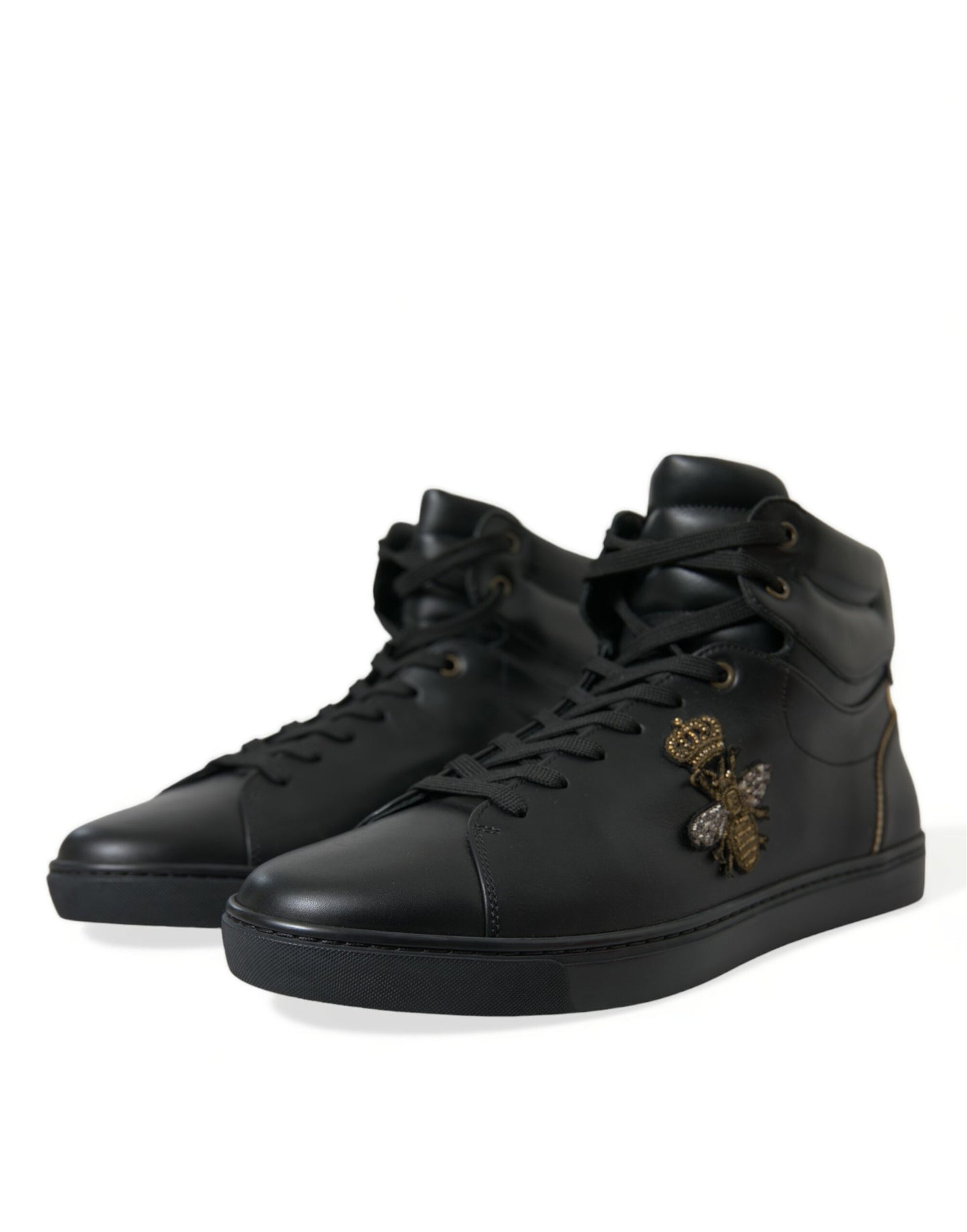 Dolce & Gabbana Elegant Black Mid-Top Leather Sneakers