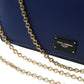 Dolce & Gabbana Elegant Blue Leather Phone Bag with Gold Accents