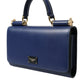 Dolce & Gabbana Elegant Blue Leather Phone Bag with Gold Accents