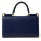 Dolce & Gabbana Elegant Blue Leather Phone Bag with Gold Accents