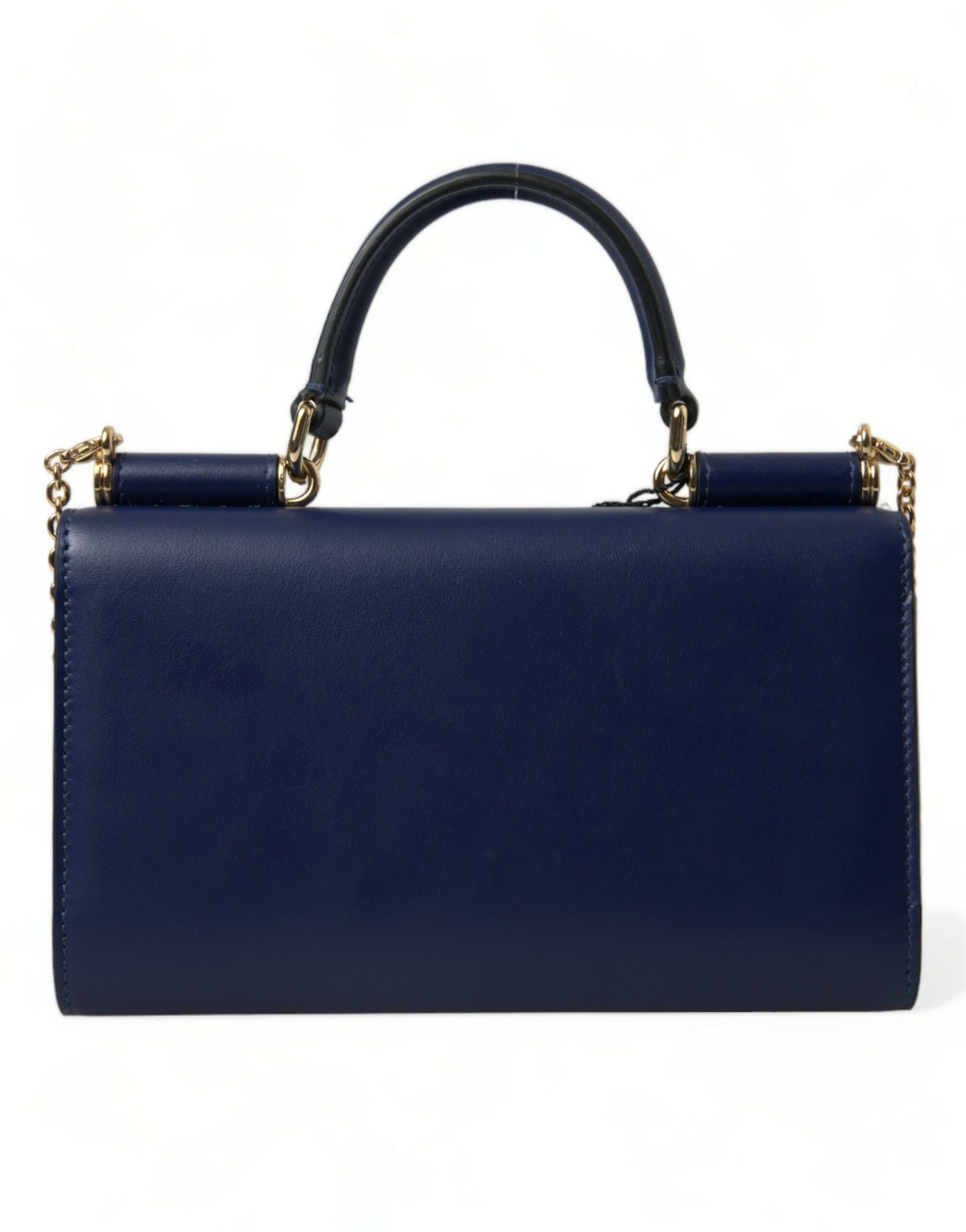 Dolce & Gabbana Elegant Blue Leather Phone Bag with Gold Accents