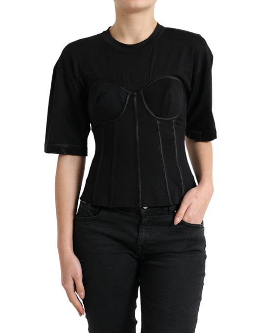 Dolce & Gabbana Elegant Satin-Trimmed Bustier T-Shirt