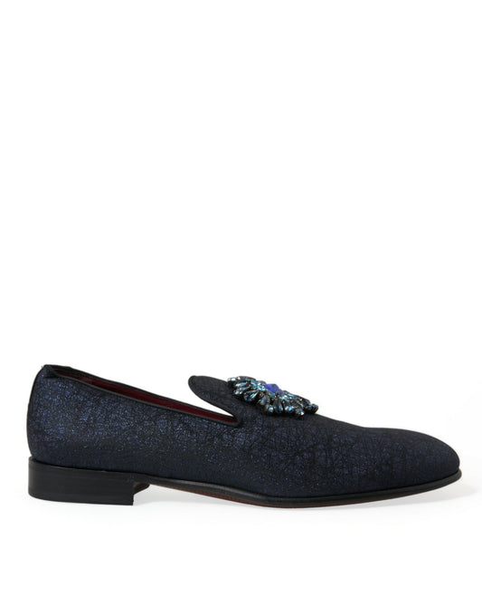 Dolce & Gabbana Elegant Blue Lurex Loafers with Crystal Accents