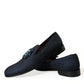 Dolce & Gabbana Elegant Blue Lurex Loafers with Crystal Accents