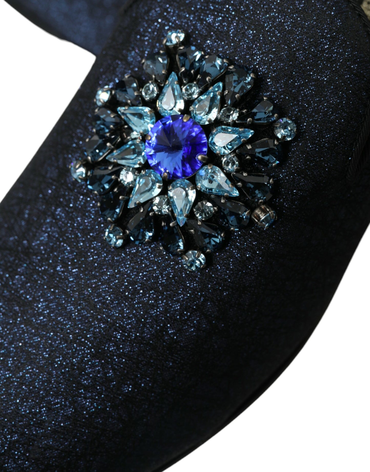 Dolce & Gabbana Elegant Blue Lurex Loafers with Crystal Accents