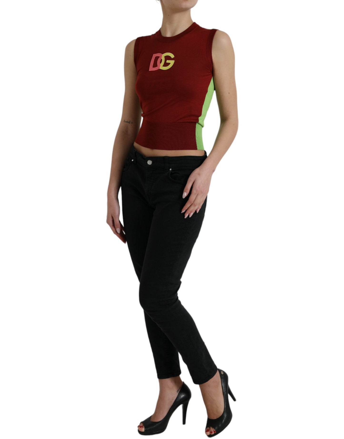 Dolce & Gabbana Elegant Silk Crew Neck Tank Top with Logo Patch