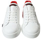 Dolce & Gabbana Elegant White and Red Calfskin Sneakers