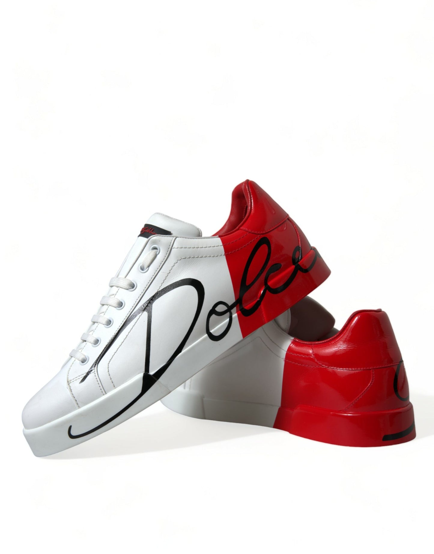 Dolce & Gabbana Elegant White and Red Calfskin Sneakers