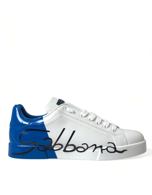 Dolce & Gabbana Elegant White and Blue Low-Top Sneakers