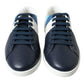 Dolce & Gabbana Elegant White and Blue Leather Sneakers