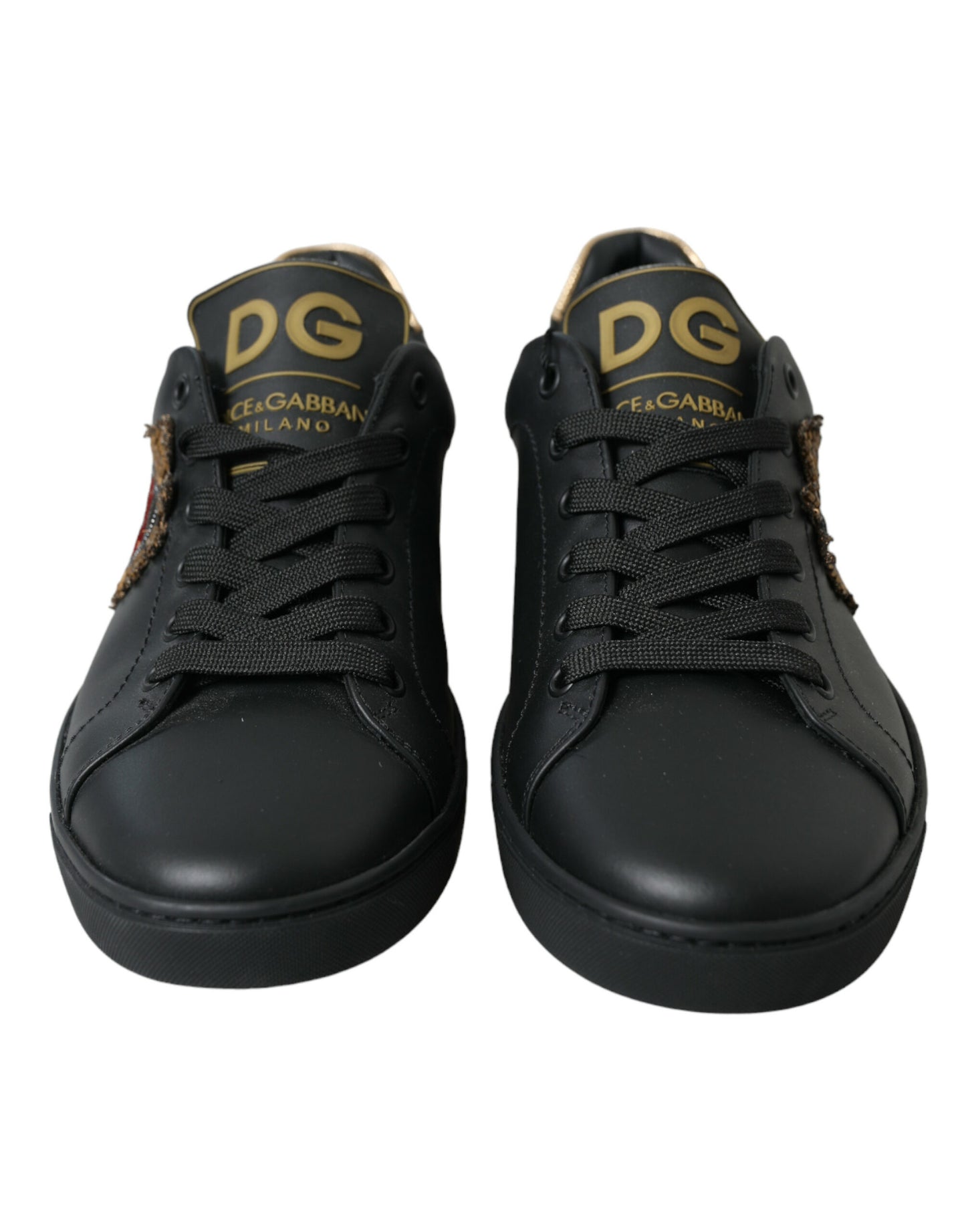 Dolce & Gabbana Elegant Black and Gold Leather Sneakers