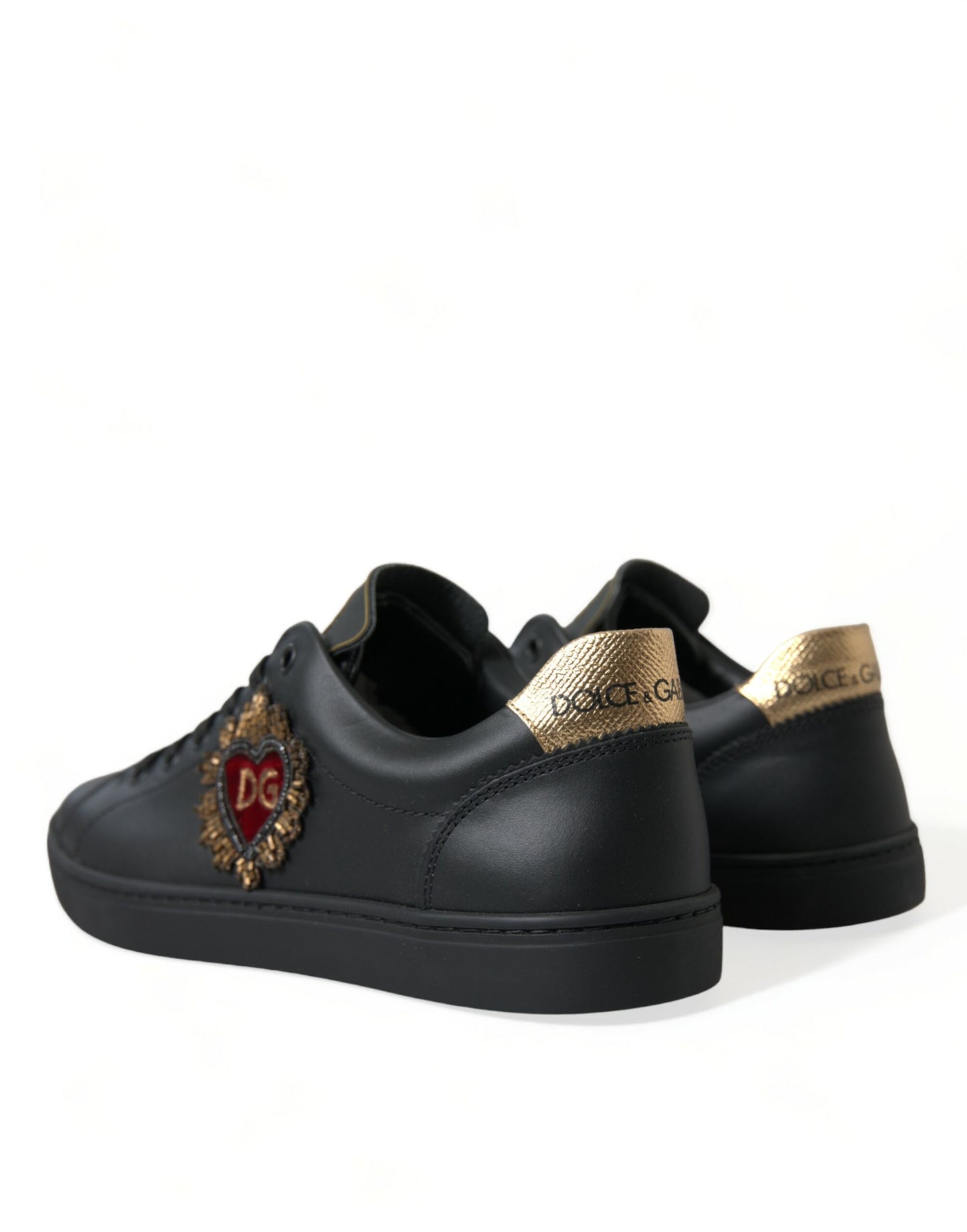 Dolce & Gabbana Elegant Black and Gold Leather Sneakers