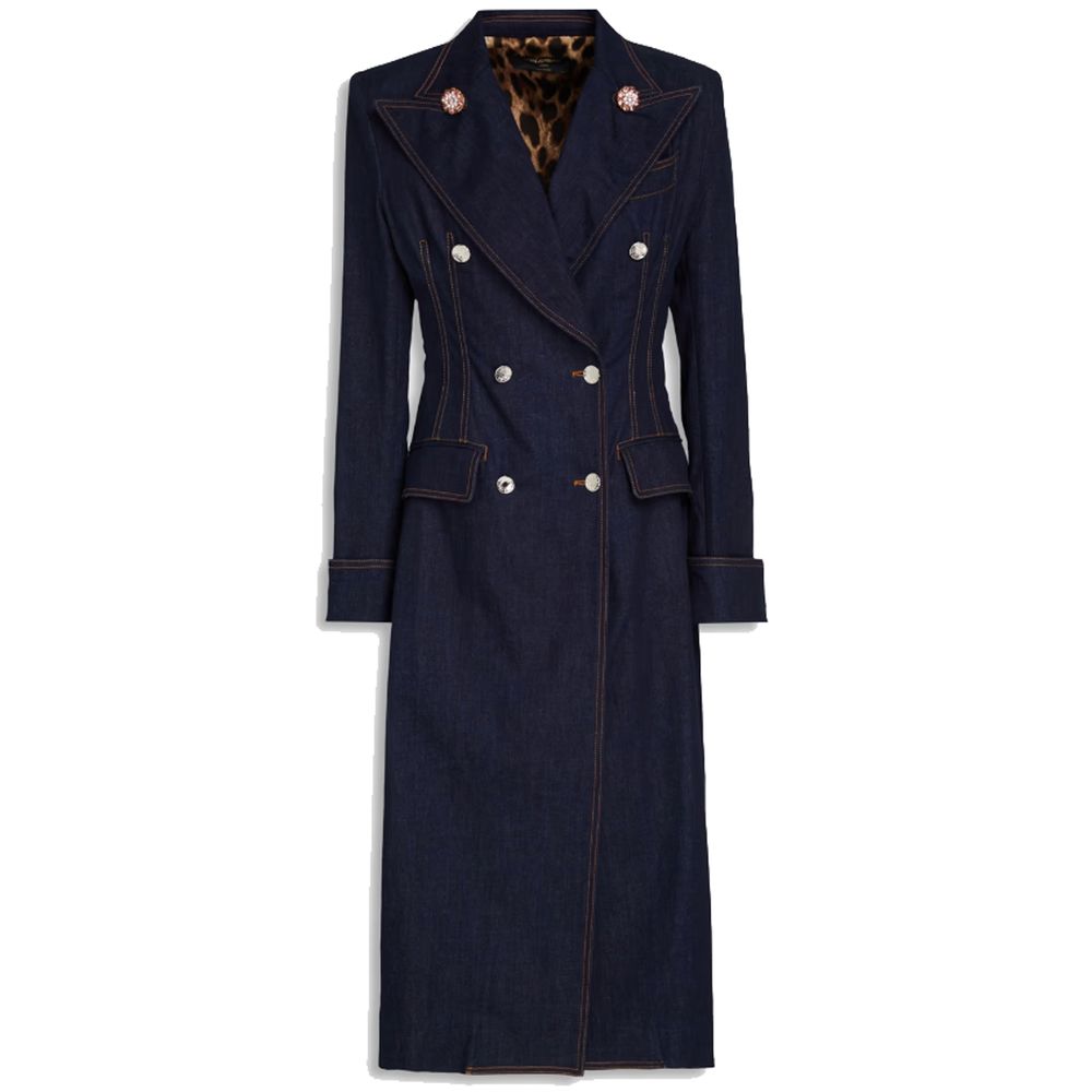 Dolce & Gabbana Blue Denim Long Coat with Exquisite Stitch Detail